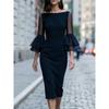 DICIFY Women's Fashion Spring Autumn 1/2 Sleeves One-shoulder Solid Color Print Casual Dresses