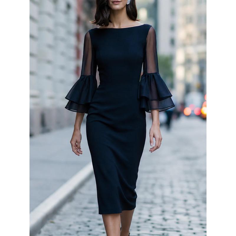DICIFY Women's Fashion Spring Autumn 1/2 Sleeves One-shoulder Solid Color Print Casual Dresses