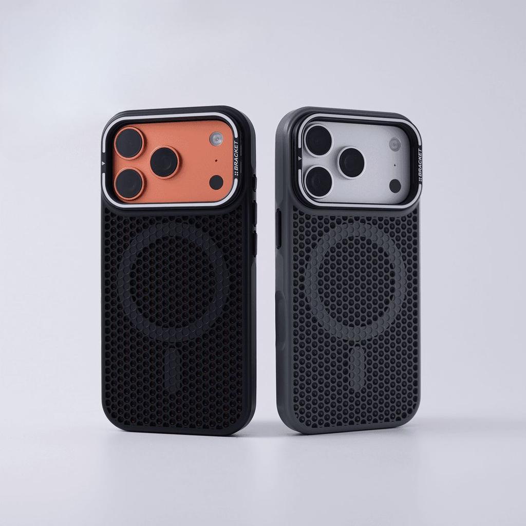 iPhone18PROMAX honeycomb heat dissipation magnetic mobile phone case, suitable for Apple 17 lens holder, anti-drop mobile phone case.