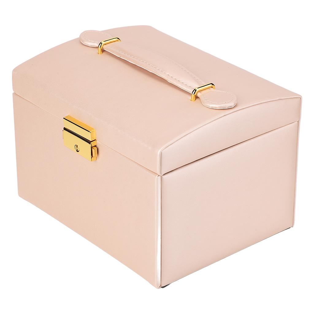 Smyckeskrin PU-läder 3 lager Smyckesförvaringslåda med lås för örhängen armband ringar halsband