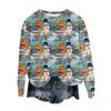 Women's Fashion Round Neck Pullover Top Long Sleeve Tee Christmas Printed Sweatshirt