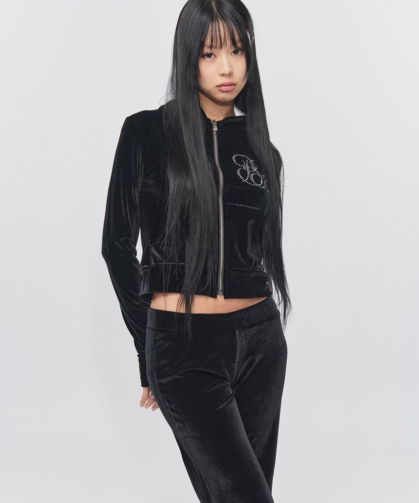 RAWMANTICS Logo Cubic Velvet Slim Bootcut Black