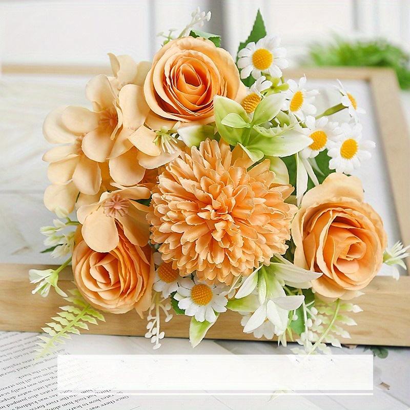 1pc Multicolor Plastic Simulation Daisy Rose Bouquet, Suitable for Wedding Party Decoration