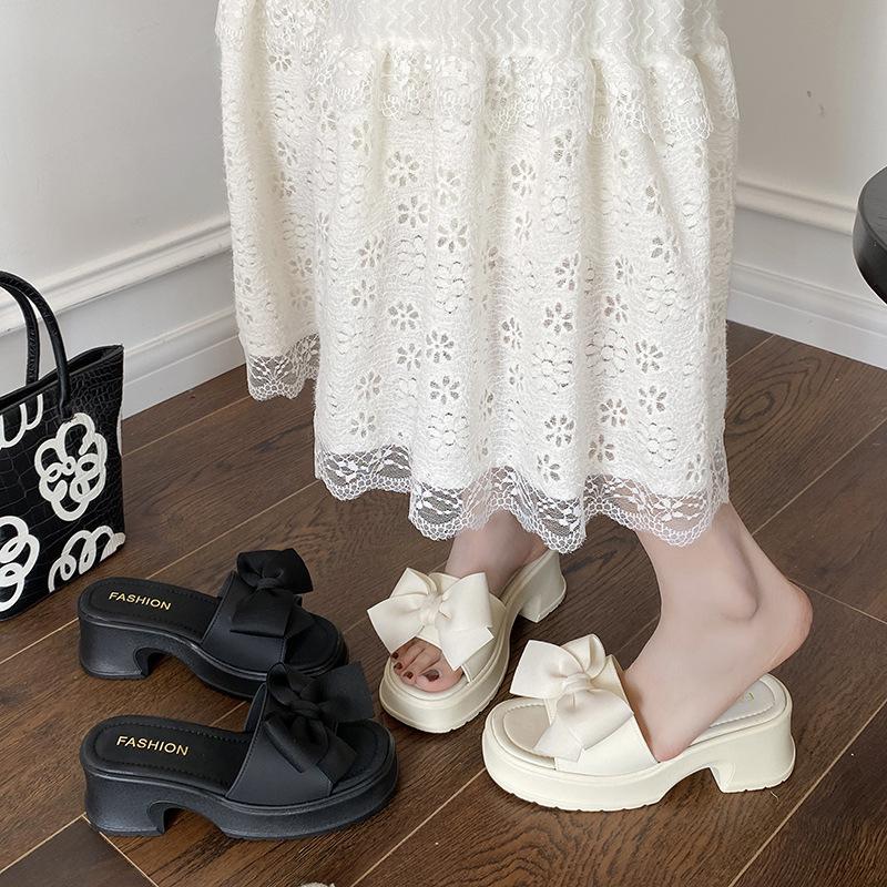 2025 New All-in-one Women's Shoes Platform Slippers Female Summer Wear Bow Flip-flops Increase Fashion Sweet Fairy Wind Slippers