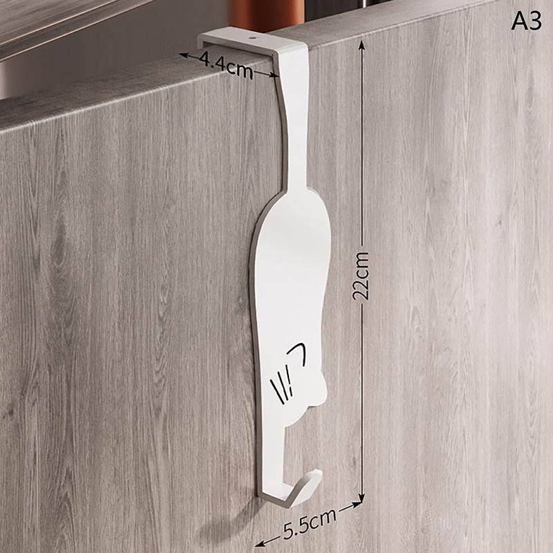 Cute Cartoon Cat Behind Door Hook Home Punch Free Kitchen Bathroom Cabinet Hanger Multi-Purpose Iron Key Hat Clothes Hook