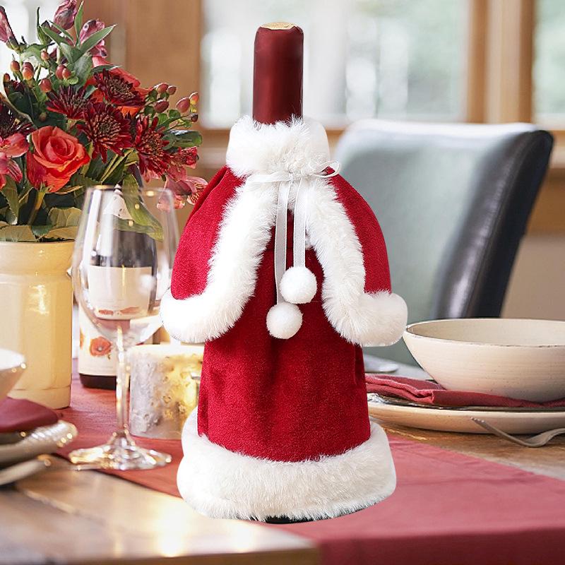 Gold Velvet Christmas Wine Bottle Set - Festive Table Decorations & Red Wine Bag