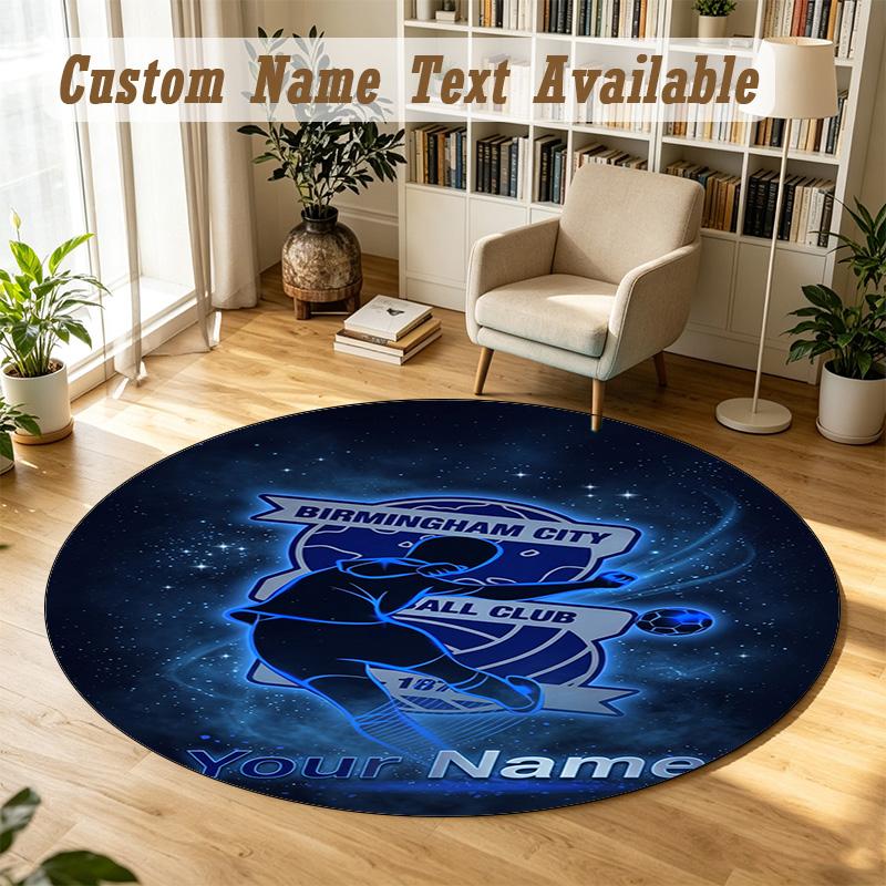 Round Rug Custom NameBIRMINGHAM CITY Football Pattern Non Slip Carpet Home Floor Decor