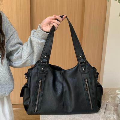 Tragetasche mit großem Fassungsvermögen Crossbody Neu Retro Vielseitig Schwarz Texturiert Ein-Schulter Handtasche