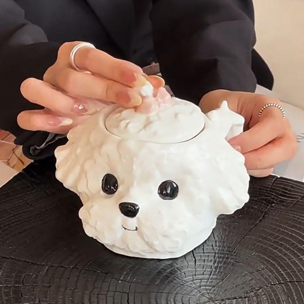 INS Style Ceramic Dog Shaped Mug Cloud 3 D Tea Mug with Lid Lifelike Milk Cup Office