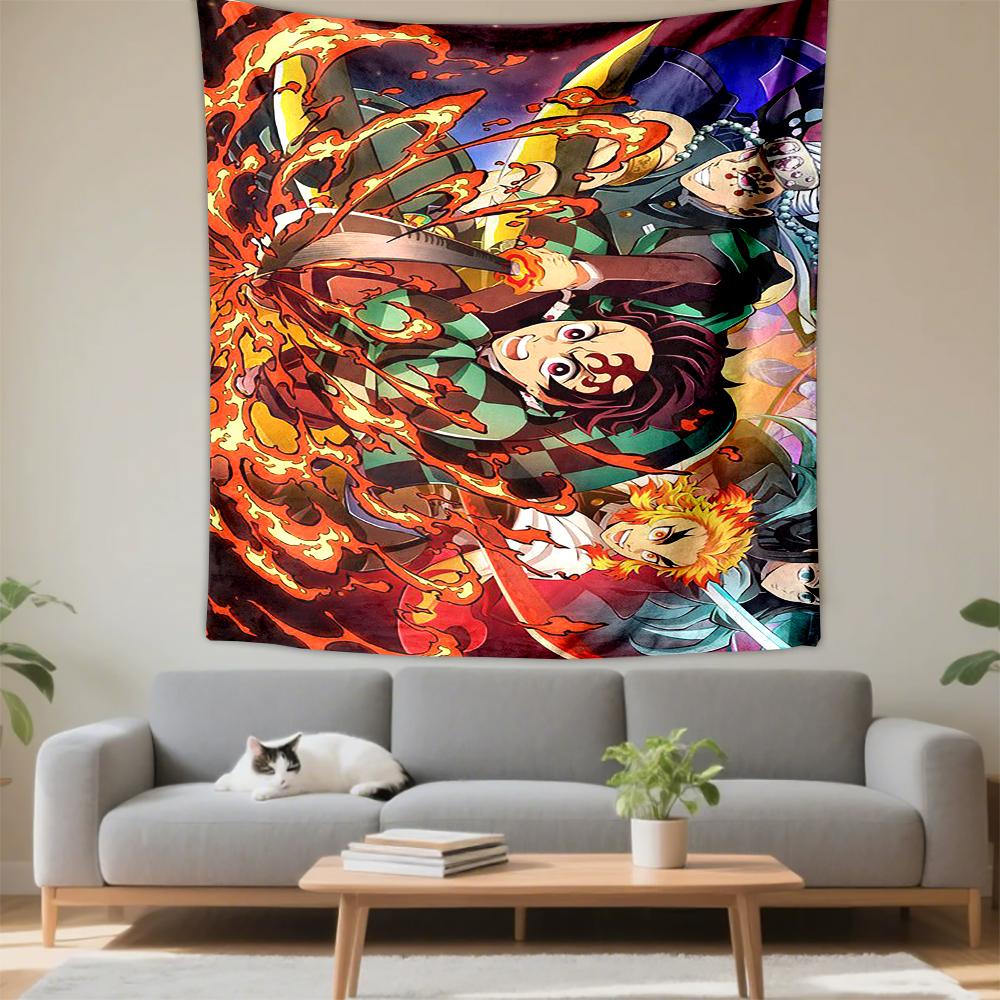 Demon Slayer Anime Action Scene Patterned Tapestry for Bedroom and Living Room Home Decor