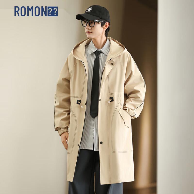 

ROMON Men s Hooded Mid-Length Trench Coat 3XL