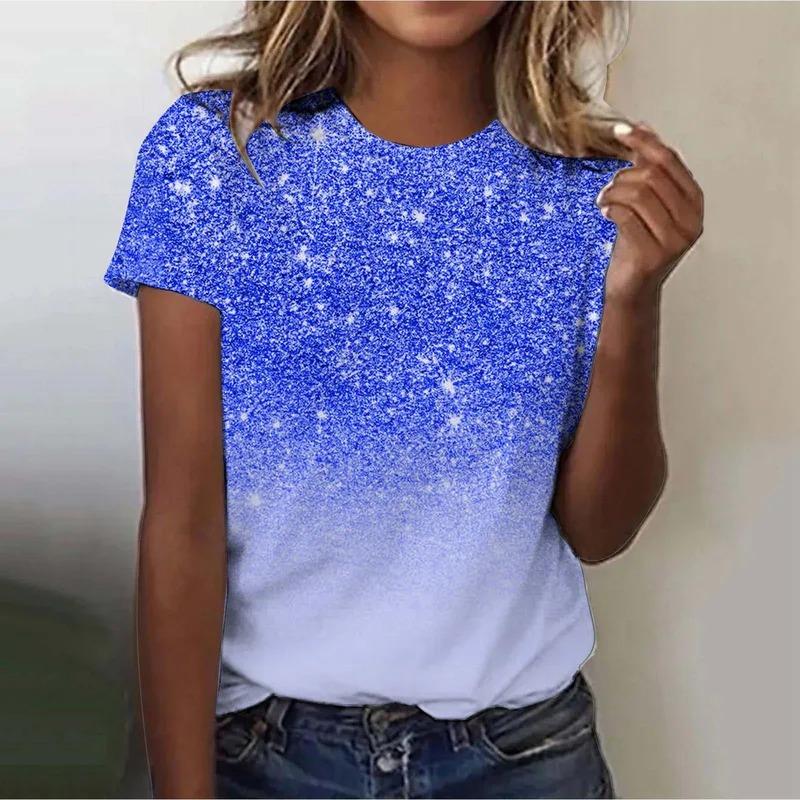 Women's Street Trendy T-shirt Dreamy Star 3D Printed Short Sleeve Versatile Daily Casual Loose Round Neck Top Women's Wear