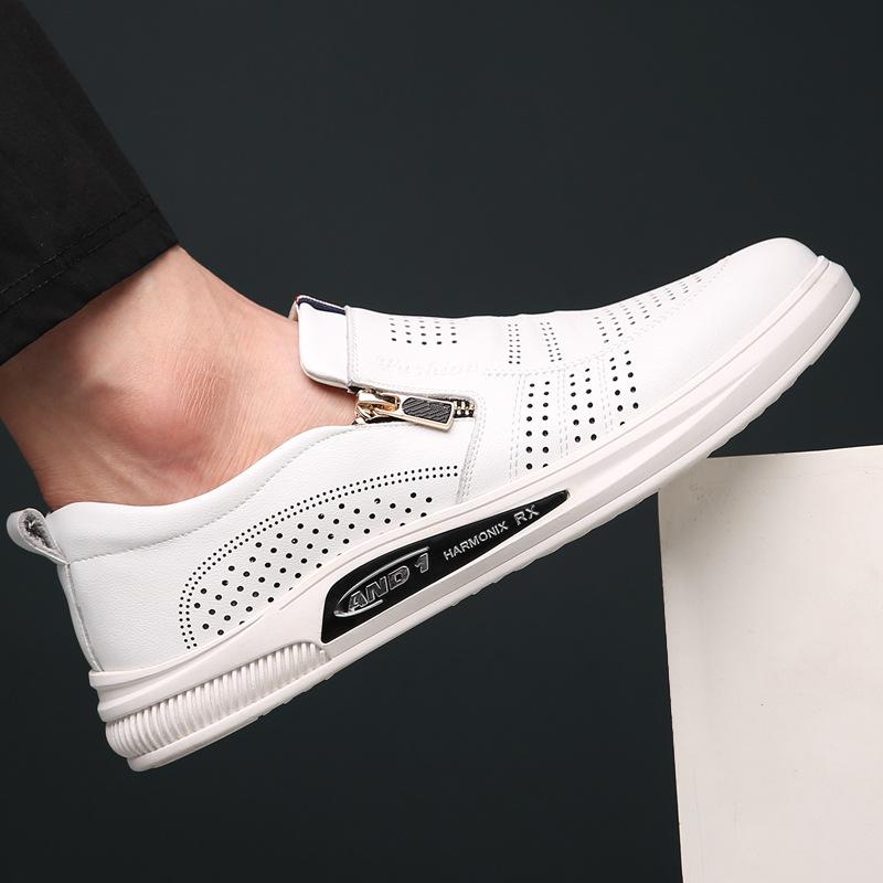 Summer men's shoes fashion casual cowhide leather shoes men's foot cover heightening shoes breathable white single shoes 2025