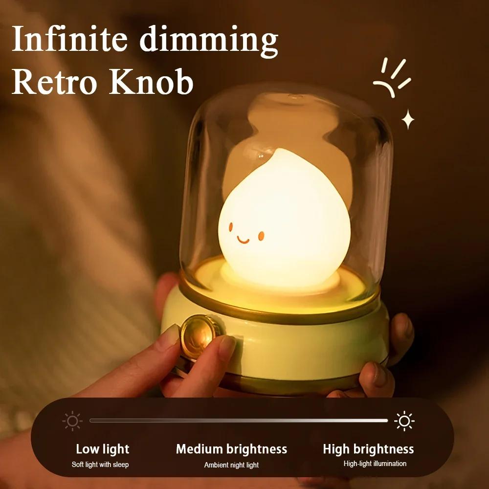 Candle Night Light Cute Kerosene Lamp Desktop LED Decorative Light USB Rechargeable Night Light Bedroom Creative Children's Gift