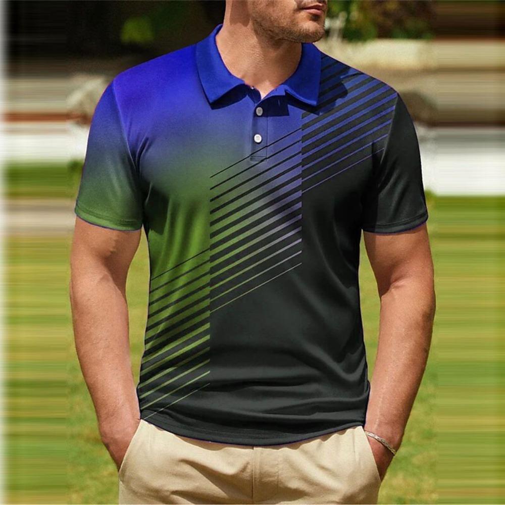 Gradient Striped Pattern 3D Digital Printing Men's Polo Shirt