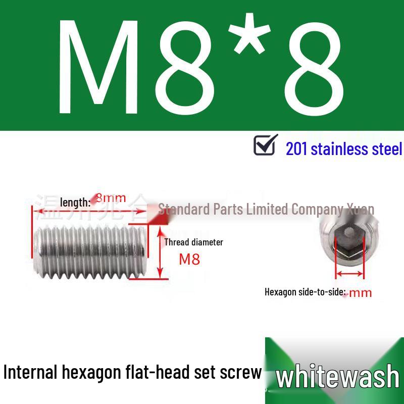 201 Stainless Steel Headless Set Screw - Flat End Socket Screw