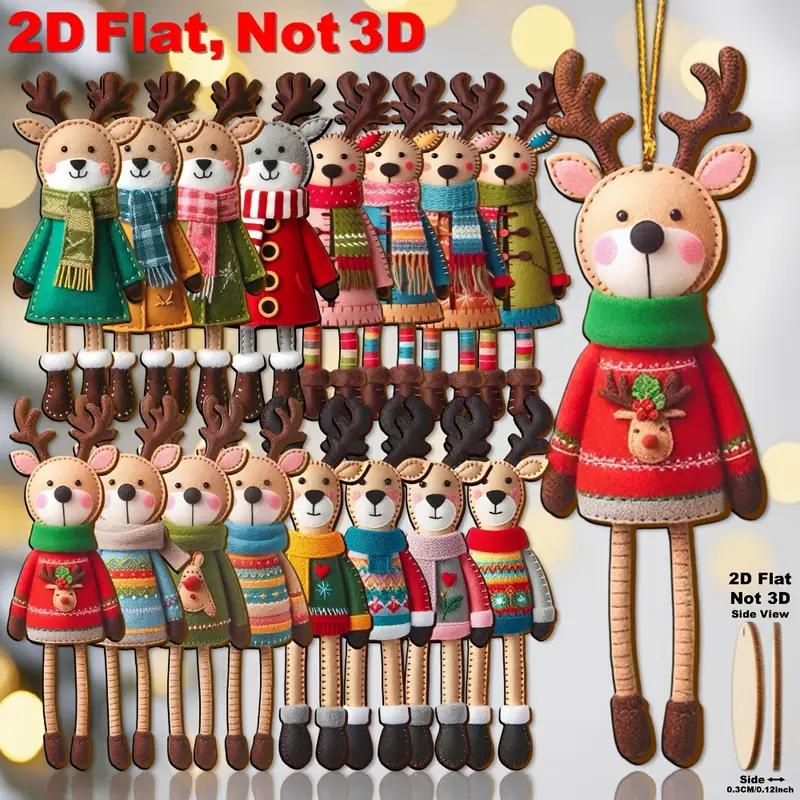 32Pieces Colorful Wooden Reindeer Christmas Ornaments - Festive Hanging Decor for Christmas Trees