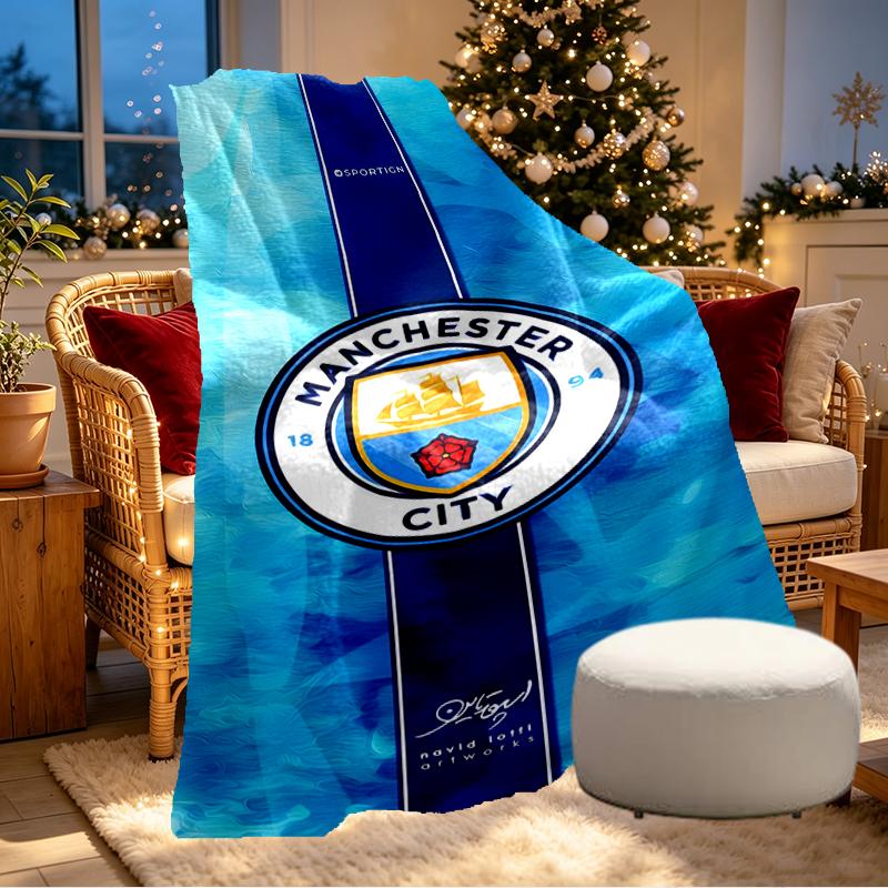 Manchester City FC Print Blanket - Soft & Comfortable, for Bedroom, Travel, Sofa, Home Decoration - Birthday Christmas Gift for Friend