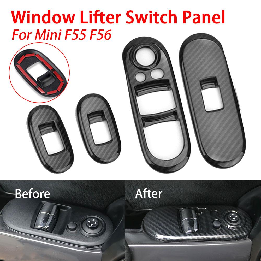 4Pcs Car Window Lifter Switch Control Cober Case Shell Carbon Fiber Stickers For Mini Cooper S JCW F55 F56 Hatchback