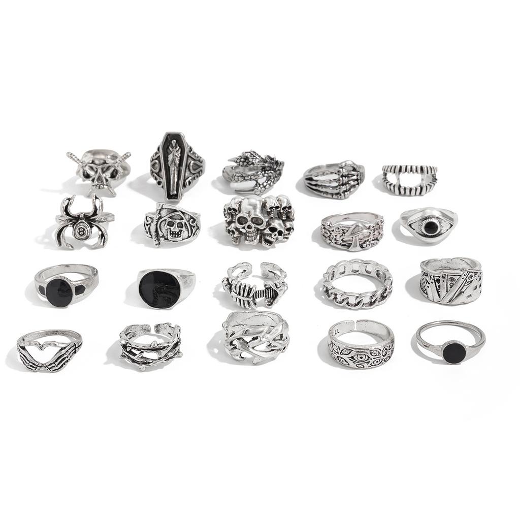 Übertriebener Punk-Stil Ring für Männer Hip Hop Persönlichkeit Totenkopf Öl-Tropfen Ring-Set Vintage Herrenschmuck