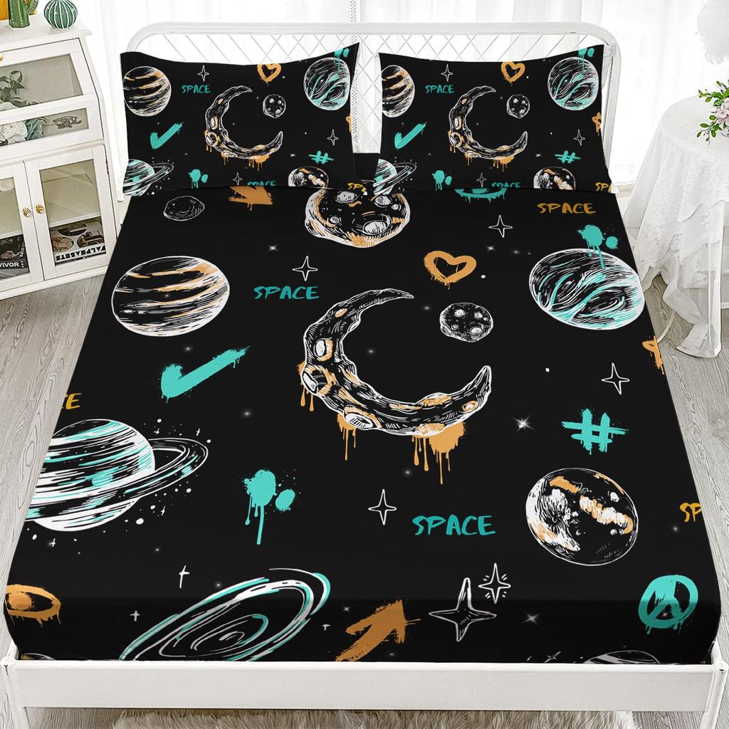 Astronaut Pattern Bed Hat Three-Piece Digital Printing Bedding Bed Hat Three-Piece Set Children Adult