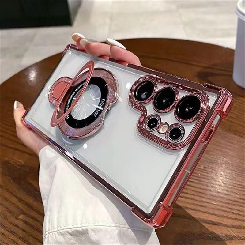 

Роскошный прозрачный противоударный чехол с подставкой для телефона Samsung Galaxy S25 edge S24 S23 FE A06 A16 A26 A36 A56 A55 силиконовый чехол A56 розовый