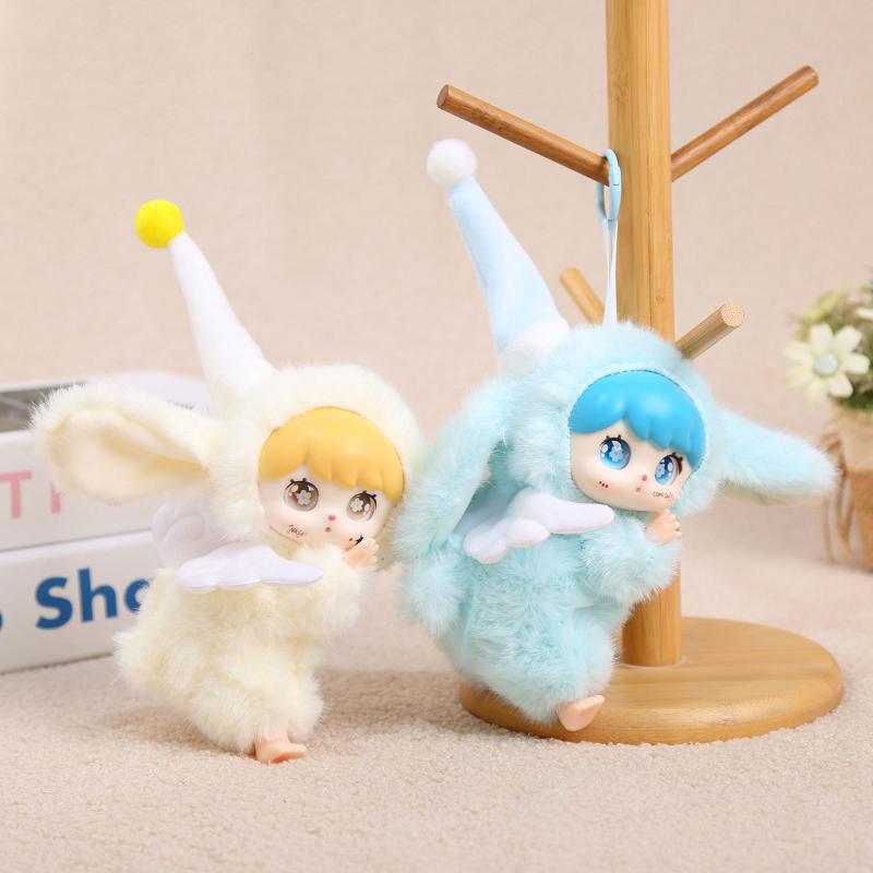 1Pcs Lying Posture Pajama Angel Plush Pendant Cute Fluffy Vinyl Doll Figure Collectible Anti-Lost Furry Doll Key Chain Kids Gift