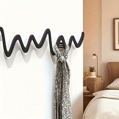Modern Curved Wall Hook Black Metal Coat Key Holder Space Saving Design