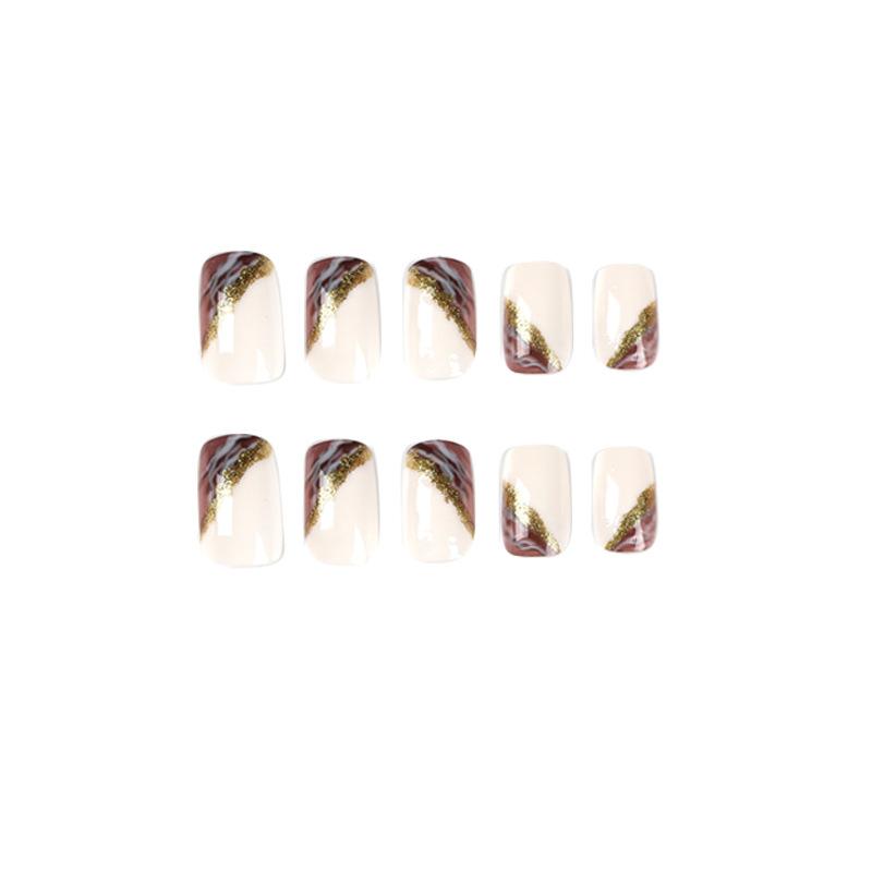 24 Pieces Wear Nail White Purple Smudge Gold Foil Manicure Patch Wear Nail Fake Nail Manicure Press on Nails