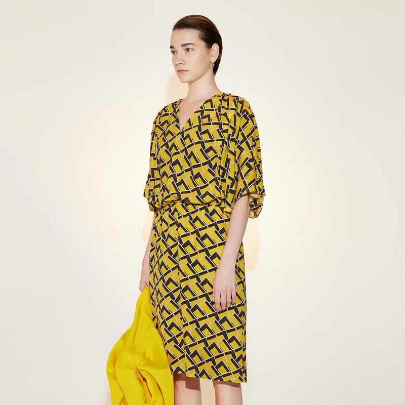 

Шелковое платье с V-образным вырезом в стиле колор-блок S