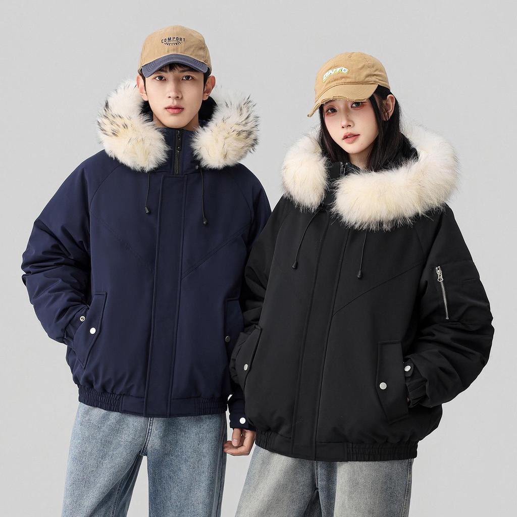 Unisex High-End Winter Trench Coat with Fur Collar, Casual Trendy Thickened Down Jacket