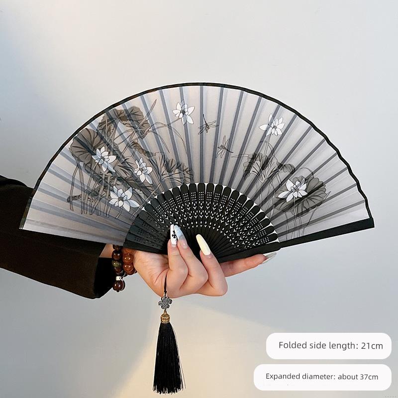 Summer Folding Fan, Traditional Chinese Style, New Chinese Style, Ancient Style Small Fan, Black, Simple and Durable, Children's Bamboo Fan, Portable