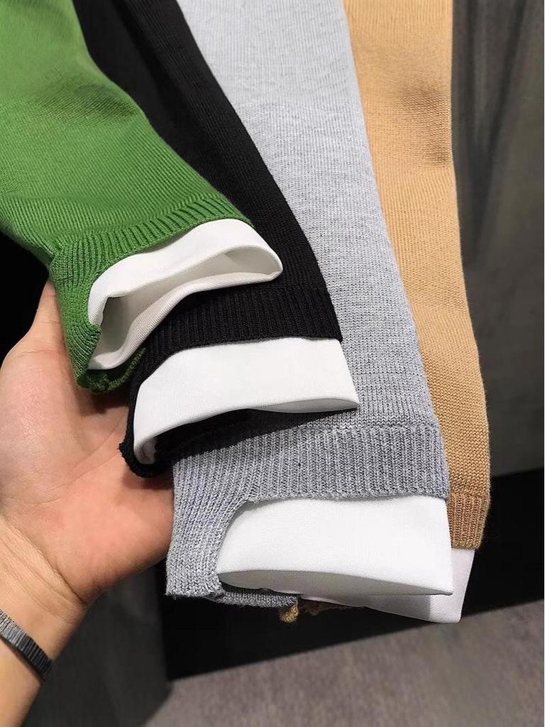 Men's Trendy Long-Sleeve Knit Top - Autumn/Winter 2025 (Fake Two-Piece Style)