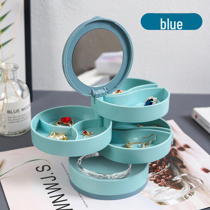 Rotating Jewelry Storage Box Multi Layer Earring Necklace Organizer Dustproof Small Jewelry Holder