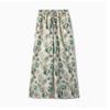 2025 Summer New Green Floral Versatile Wide-leg Pants Design High-end Seaside Vacation Cotton and Linen Casual Pants