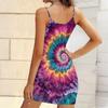 Sommer Neu Kreatives Graffiti und Blumenmuster Print Ärmelloses Bodycon Kleid mit Taschen Sexy Enganliegend Elegantes Partykleid