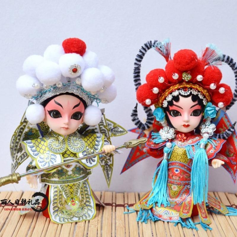 Chinese Peking Opera Mask Doll Opera Character Decoration Silk Doll Chinese Handmade Decorative Gifts Shop Decoration Doll