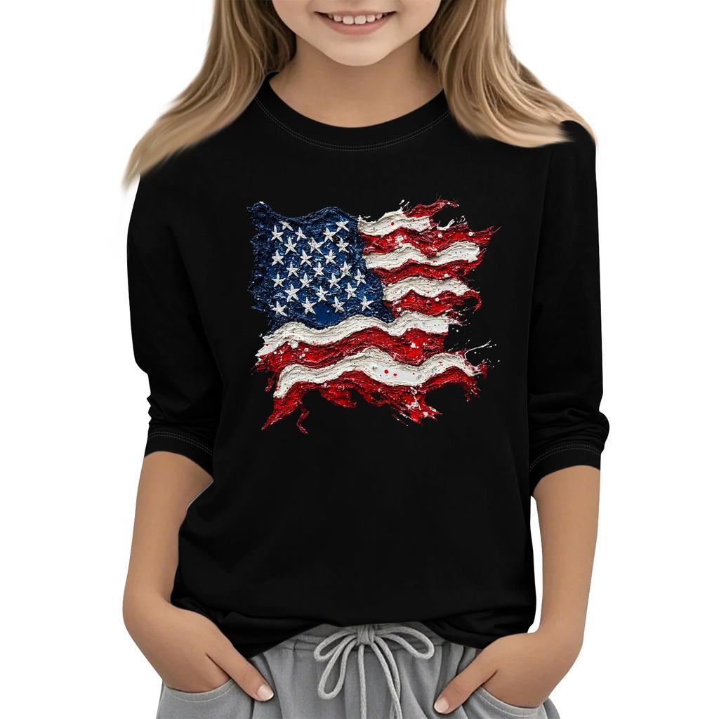 Children's Fashion Printed Round Neck Three-quarter Sleeve Top Casual T-shirt