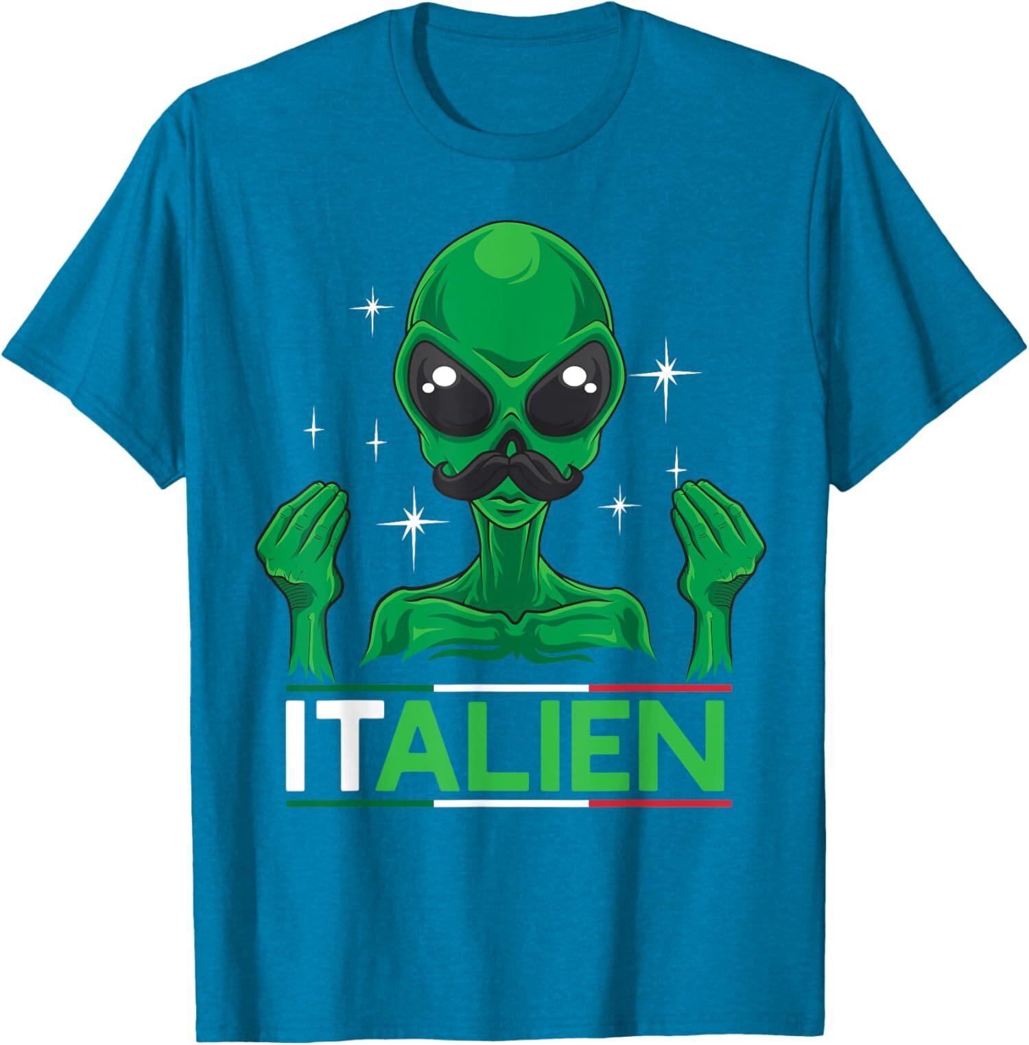 Funny Italian Alien Pun Italy Hand Gesture Unisex T-Shirt S разноцветный