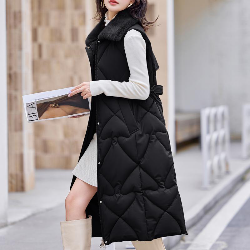 Fashion Winter Coat Female Warm Long Vest Hooded Elegant Fur Collar Thick Sleeveless Parka