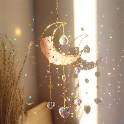 Dreamcatcher Suncatcher Crystal Prism Ball Gold Moon Star Rainbow Sun Catcher Indoor Window Car Hanging Garden Decoration Gift