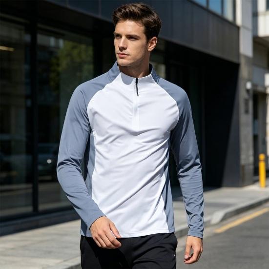 Men’s Active Quick Dry Summer Wear Casual Long Sleeve Shirts Half-zip