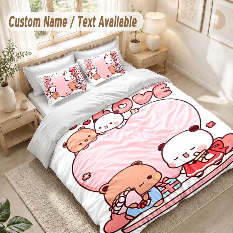 Bubu Brownie Bedding Set, 1 Duvet Cover & 2 Pillowcases Soft Comfortable Bedroom Home Textile Decor