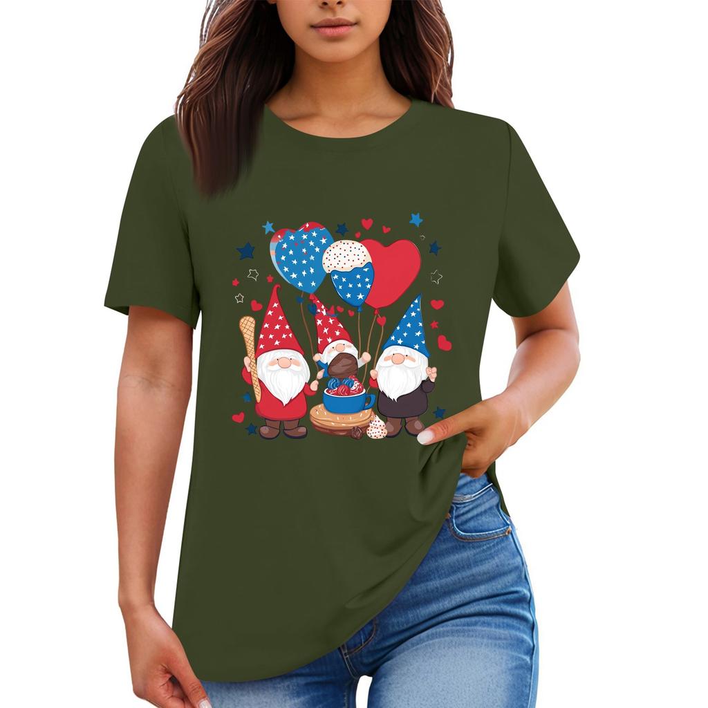 Dámské ležérní tričko s krátkým rukávem a potiskem ke Dni nezávislosti s kulatým výstřihem