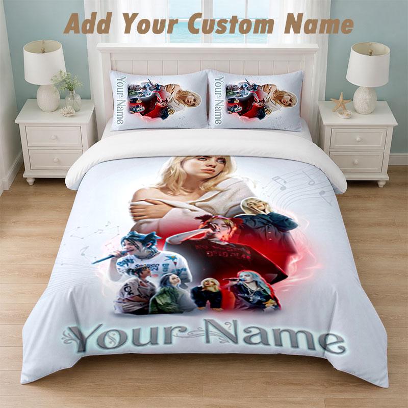 Bedding Set 1 Duvet Cover 2 Pillowcases Billie Eilish Print Soft Bed Linen Bedroom Decor