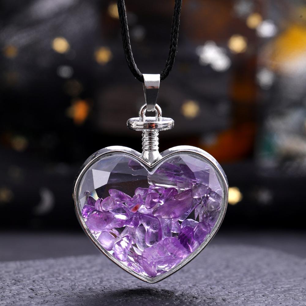 Natural Stone Bottle Necklace For Girls Creative Gift Broken Stone Jewelry Healing Crystal Stone Heart Pendant Love Glass Bottle