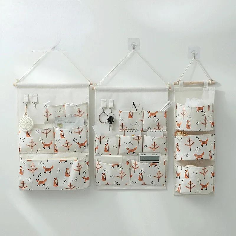 3/5/7 Pockets Cotton Wall Mounted Storage Bag Home Room Closet Door Sundries Clothes Hanging Bag Holder Cosmetic Toys Organizer