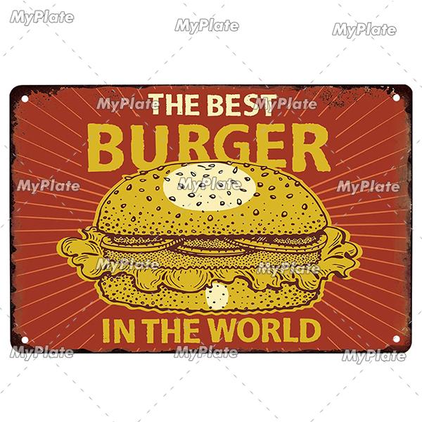[MyPlate] Hamburger Metal Sign Plaque Metal Vintage Tin Sign Wall Decor For Club Man Cave Bar Decoration Tin Plate