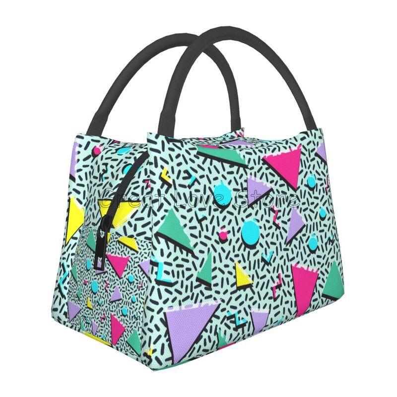 Retro 80s 90s Print Thermal Lunch Bag for Women Reusable Portable Waterproof Insulated Bento Lunch Box for Travel Picnic Work