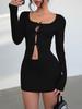 Sexy Velvet Bow-Tied Outfit Fashionable Long-Sleeve Mini-Skirt Loungewear Set